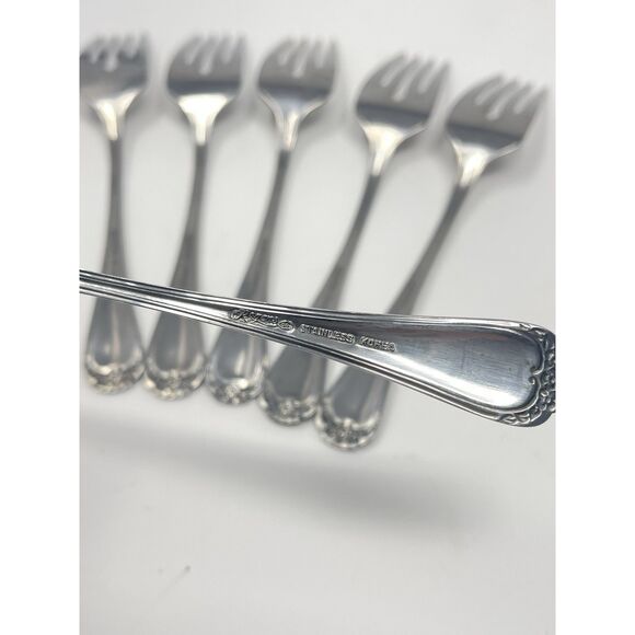 Rogers Co. Stanley Roberts TRIO ROSE PETAL Stainless Set of 5 Salad Forks 6.5” - Picture 5 of 5